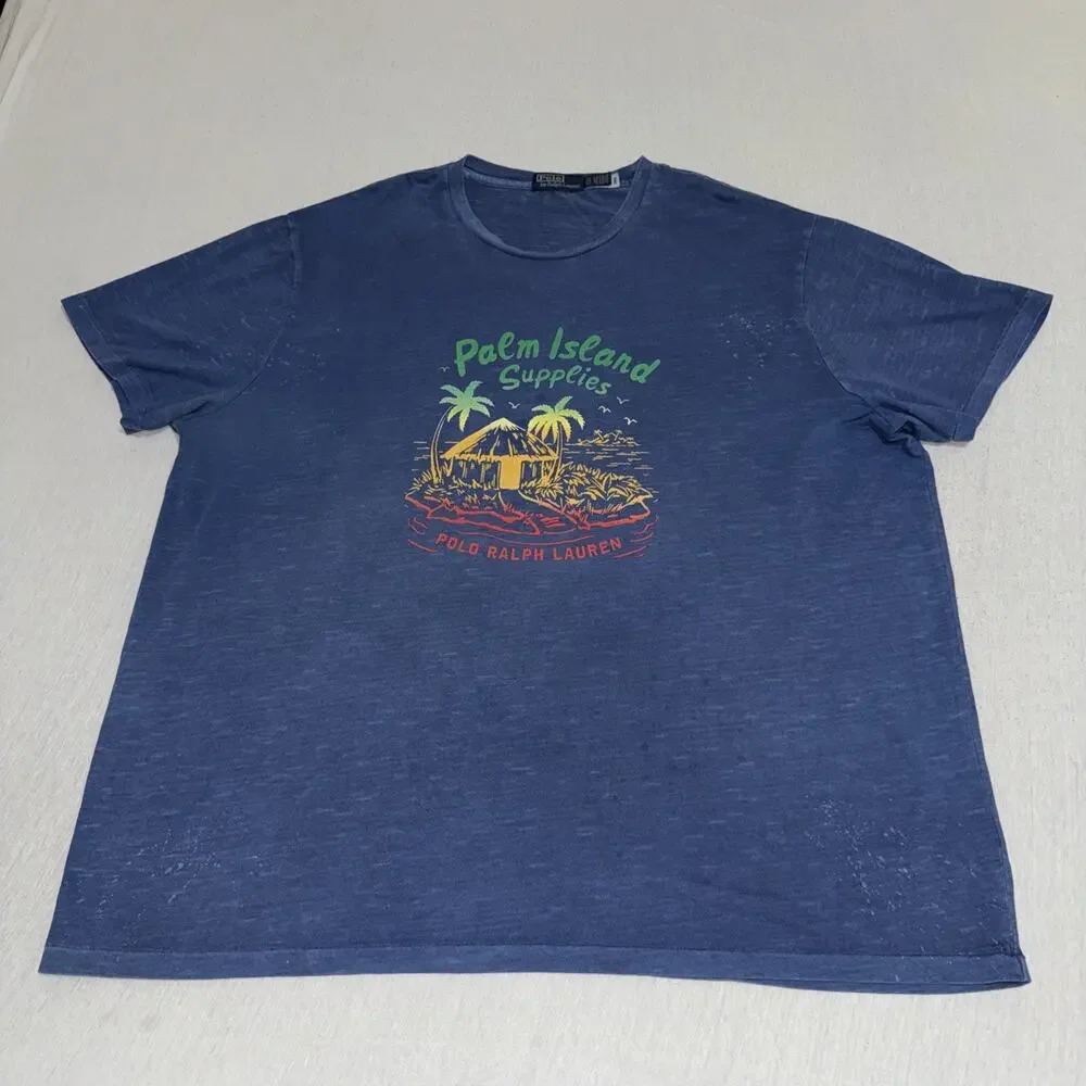 Polo Ralph Lauren T-Shirt Adult 3XB Tall Blue Palm Island Supplies Single Stitch